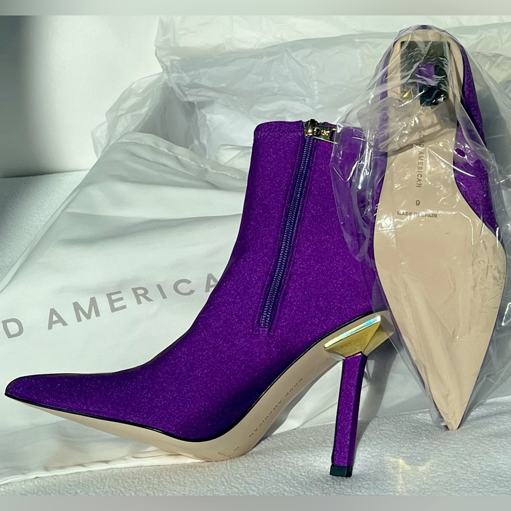 Good American High Kickstand Purple Pointed Toe Neoprene Booties Size 9 NIB